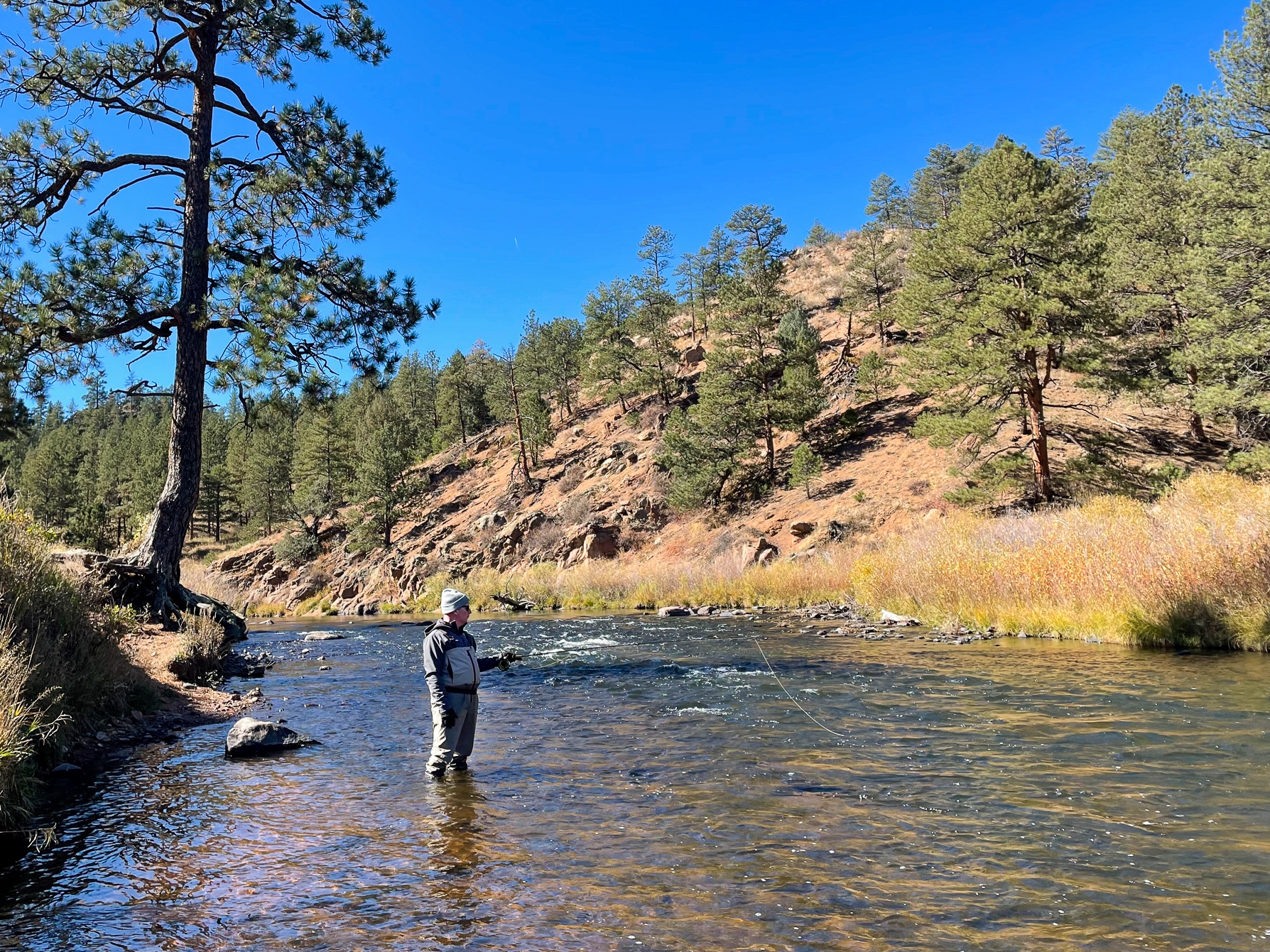 A man fly fishes in a Colorado river