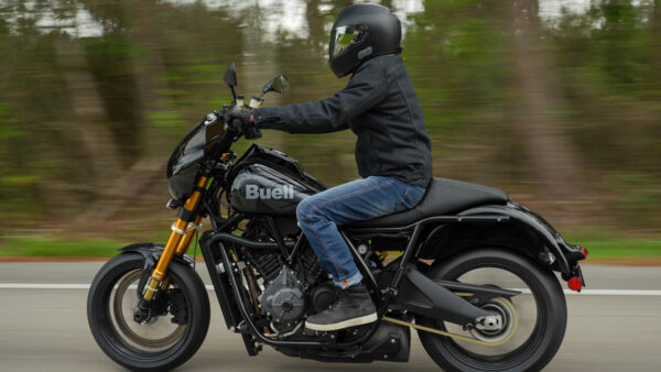 A person driving a Buell Motorcycle